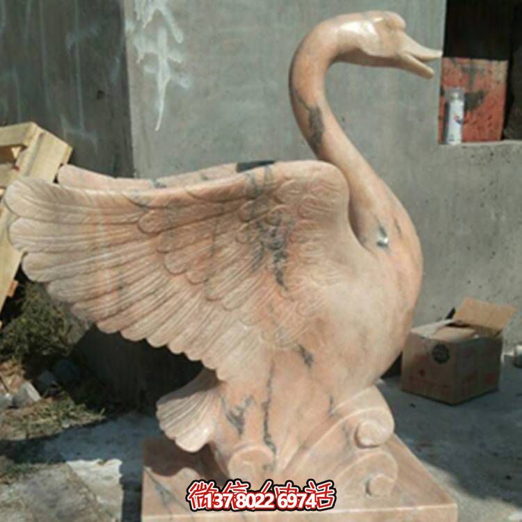 大理石石雕别墅园林流水摆件天鹅博鱼平台