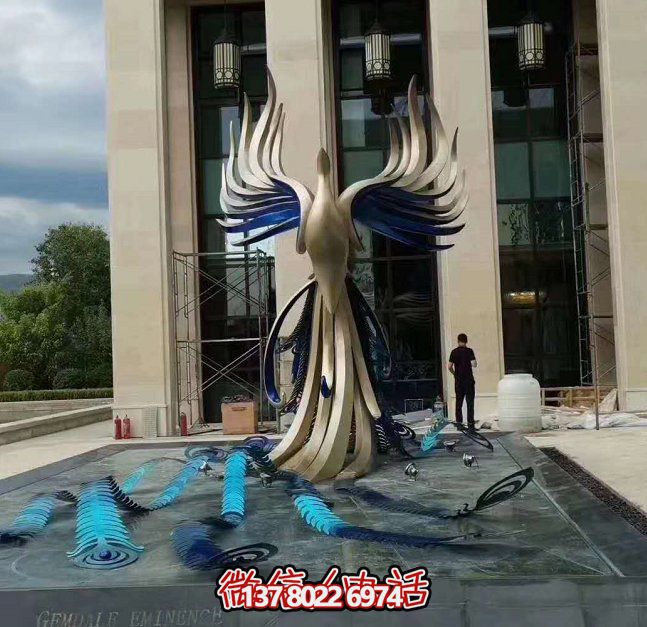 广场大型不锈钢创意烤漆凤凰景观博鱼平台