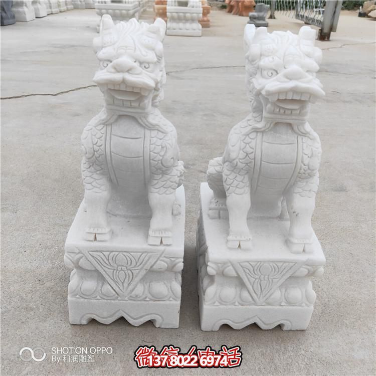 汉白玉石雕园林景观麒麟博鱼平台
