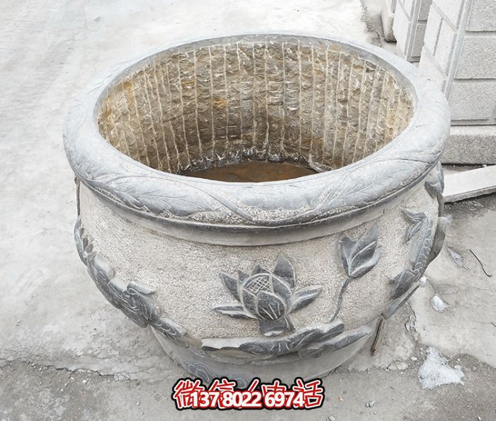 仿古荷花鲤鱼浮雕石雕水缸博鱼平台