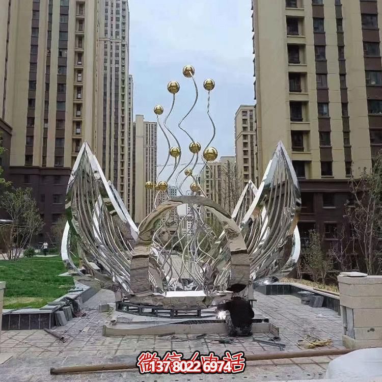 户外广场定制不锈钢抽象异性花朵博鱼平台