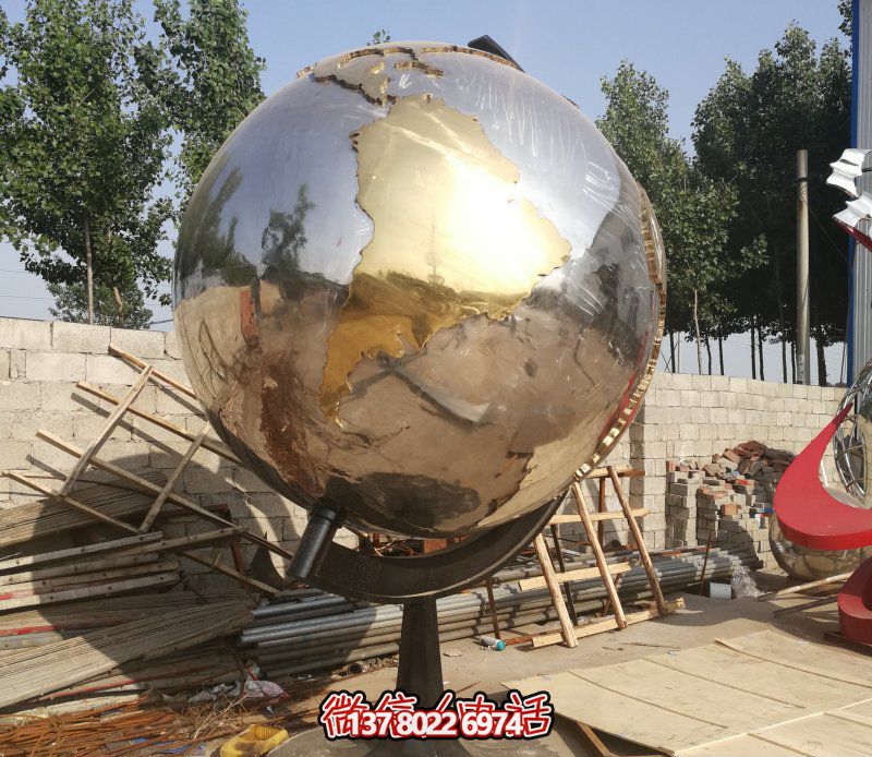公园广场镜面不锈钢创意铁球地球仪博鱼平台