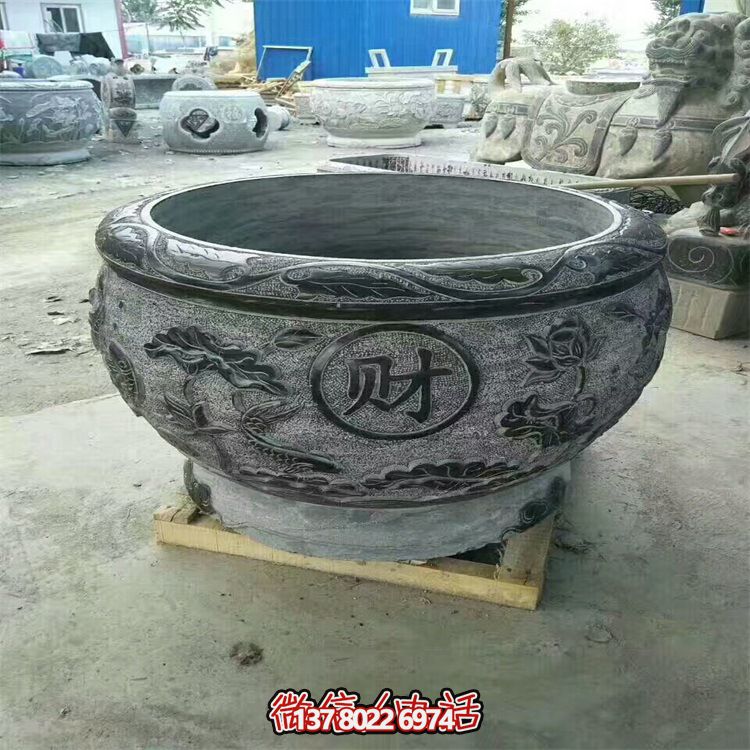 庭院大型青石石雕浮雕鱼缸花盆博鱼平台 庭院大型青石石雕浮雕鱼缸花盆博鱼平台