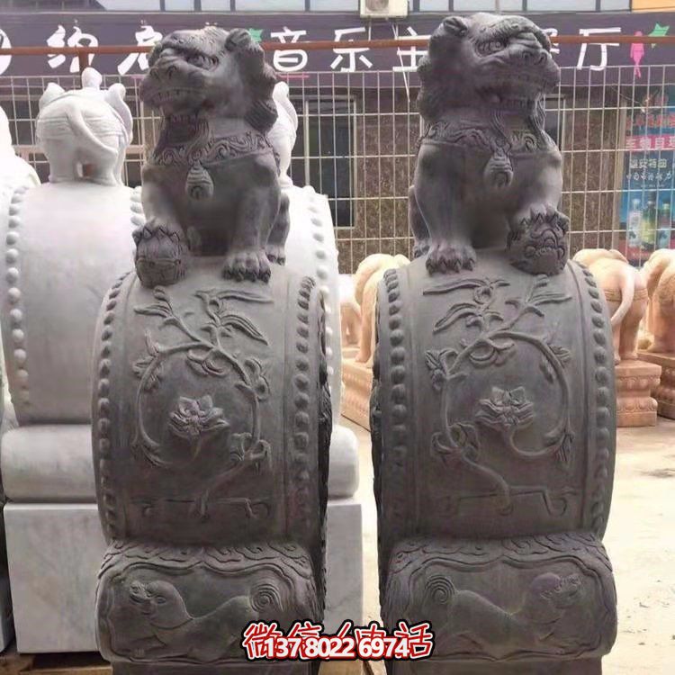 庭院饭店门口镇宅浮雕一对狮子抱鼓石博鱼平台