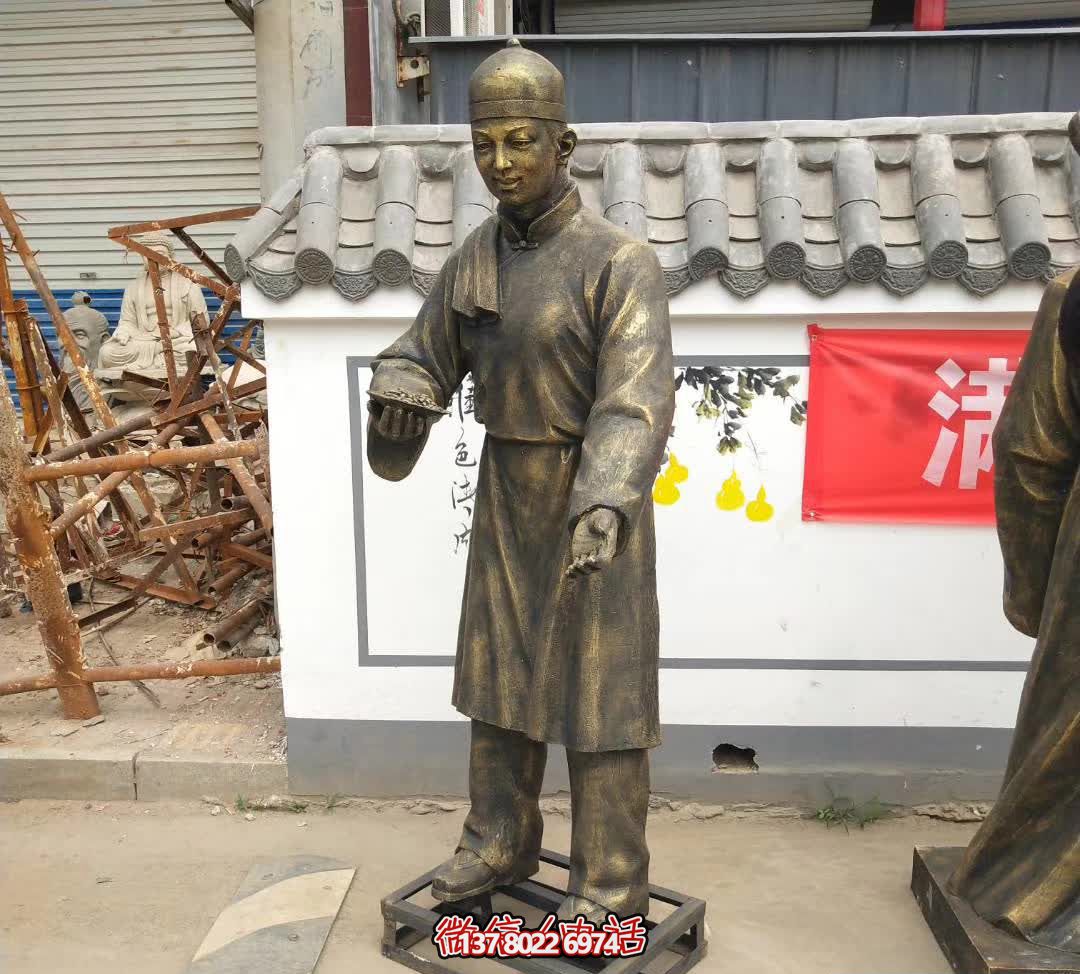 步行街摆放站姿店小二玻璃钢仿铜博鱼平台