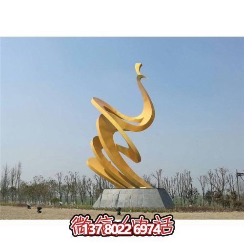 广场户外摆放大型不锈钢抽象孔雀景观博鱼平台