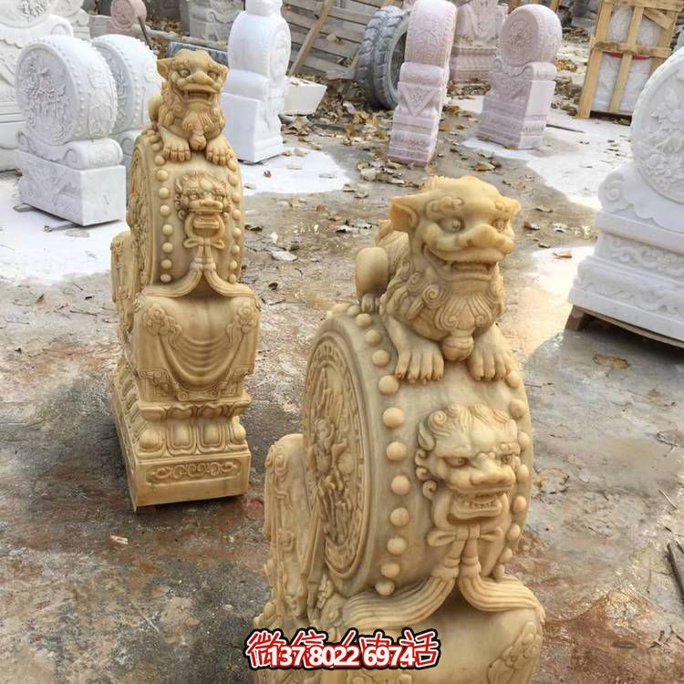 庭院小区门口大型石雕浮雕麒麟抱鼓石博鱼平台