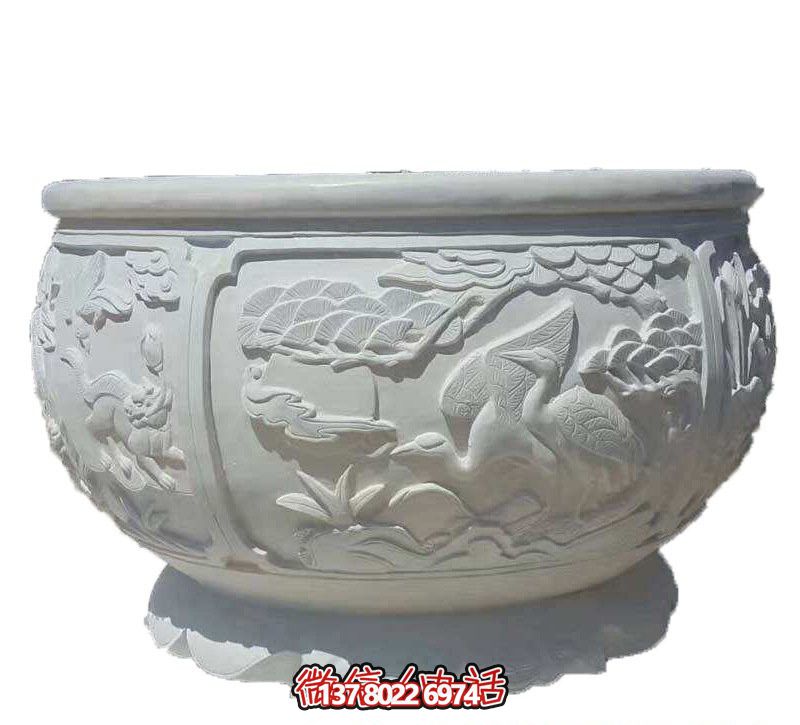 汉白玉松鹤延年浮雕庭院缸博鱼平台