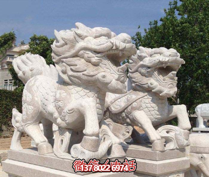 汉白玉石雕庭院别墅小区装饰品镇宅神兽麒麟博鱼平台