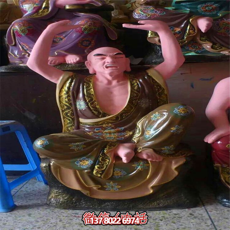 树脂彩绘户外景区寺庙供奉佛像十八罗汉博鱼平台