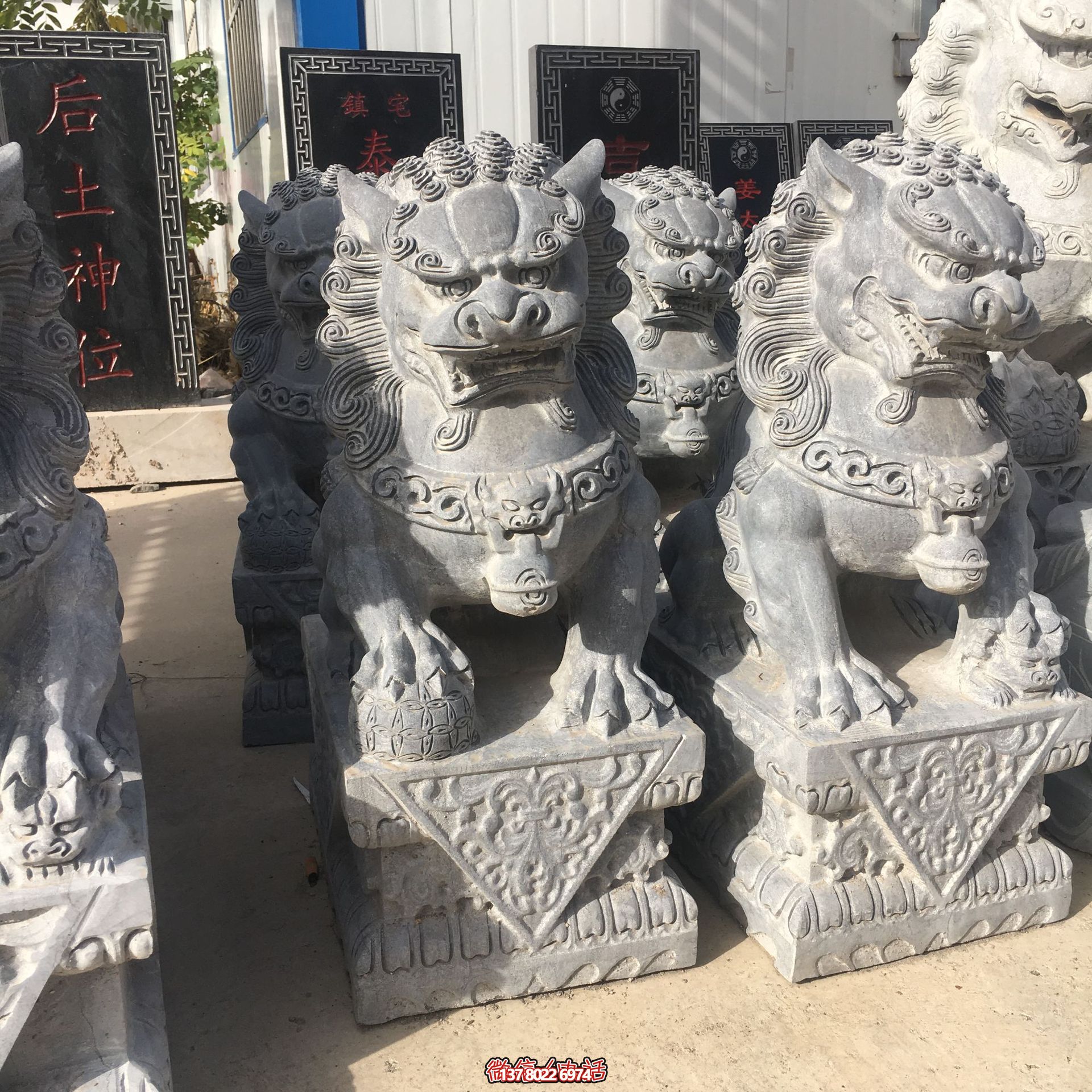 庭院镇宅青石石雕大型仿真动物狮子博鱼平台