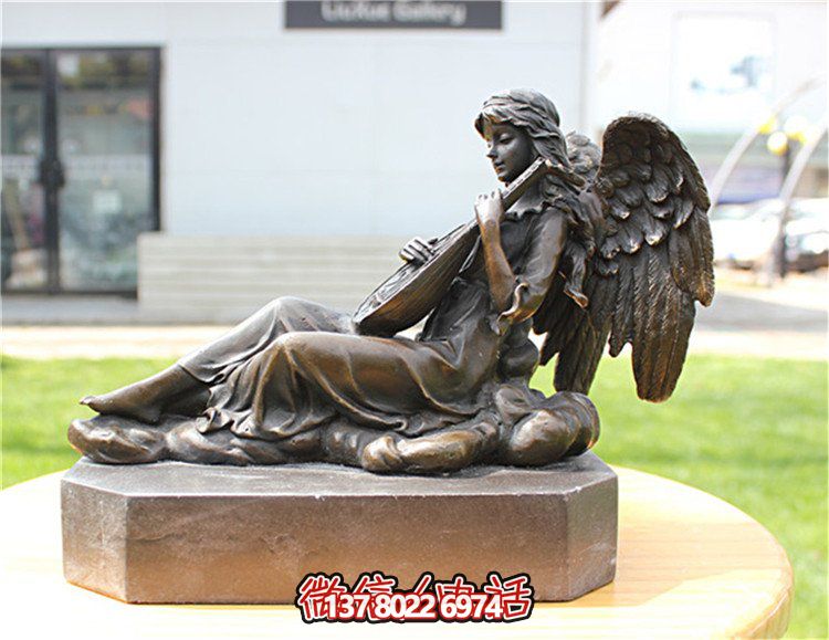 黄铜铸造西方天使弹琵琶少女人物博鱼平台小区花园小品