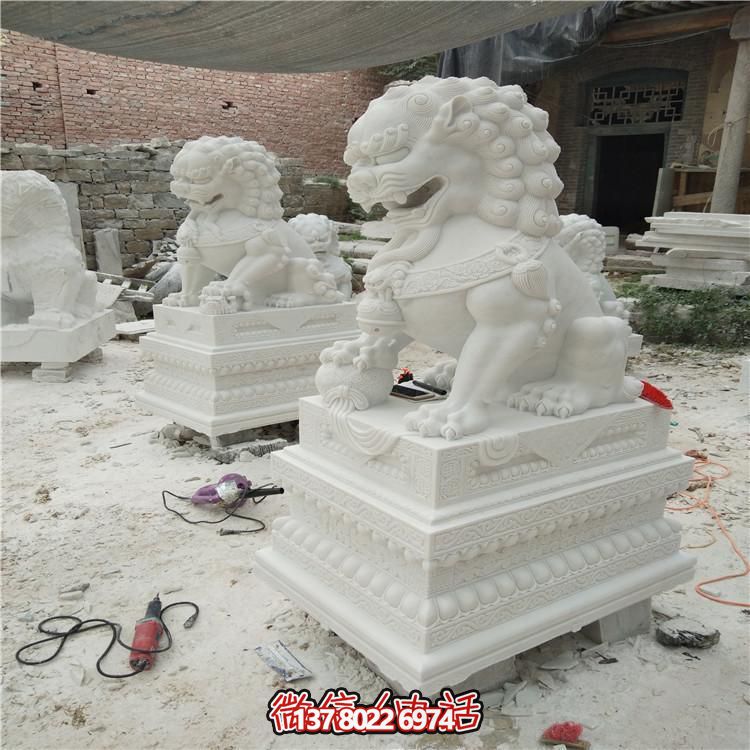 大理石汉白玉石雕庭院大型石狮子博鱼平台