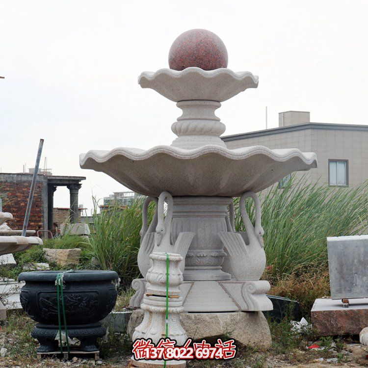 别墅小区大型欧式大理石石雕风水球喷泉博鱼平台