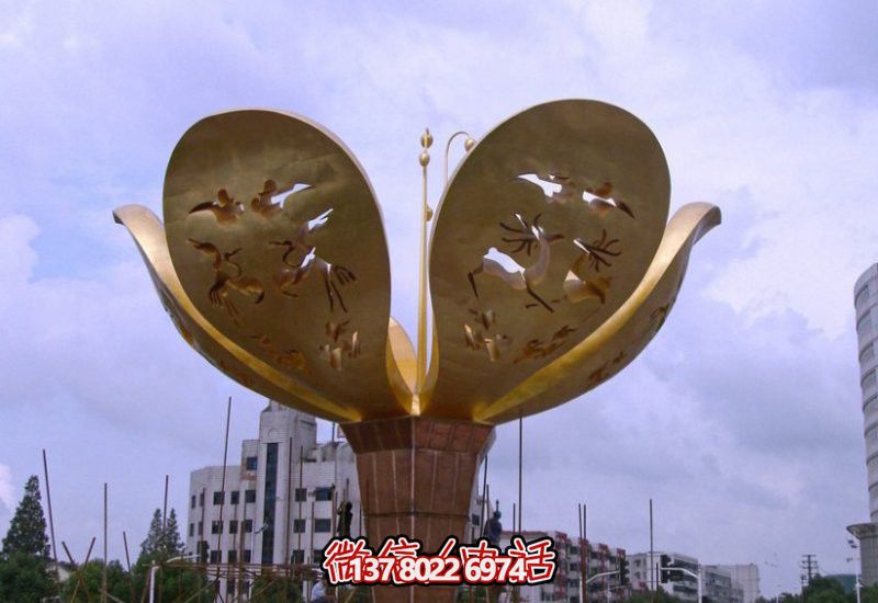 城市不锈钢大型紫荆花景观花朵博鱼平台