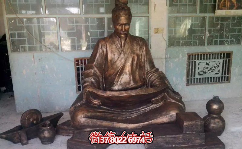 景区玻璃钢仿铜古代人物坐着的读书博鱼平台
