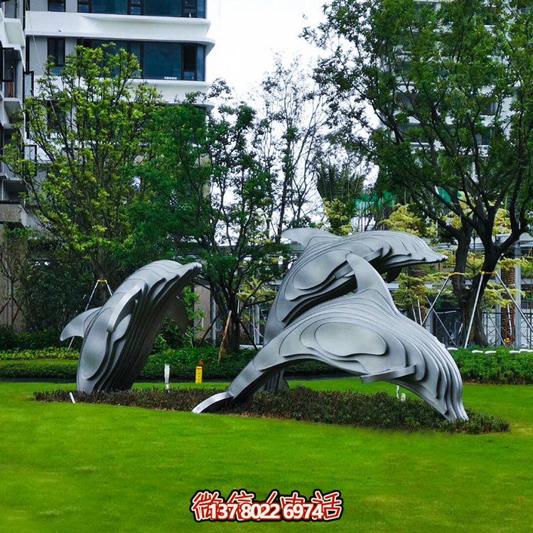 不锈钢抽象海豚景观博鱼平台