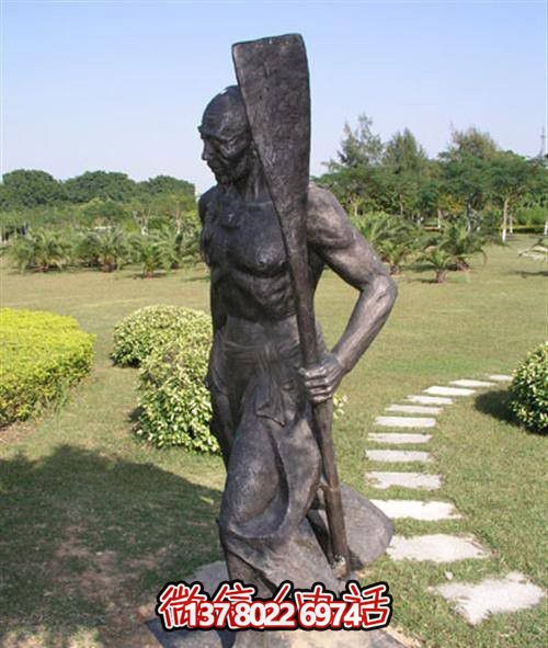 庭院园林渔人文化做旧老人拿浆铜博鱼平台