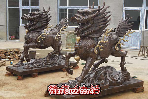 麒麟博鱼平台-户外广场大型景观不锈钢仿铜麒麟博鱼平台