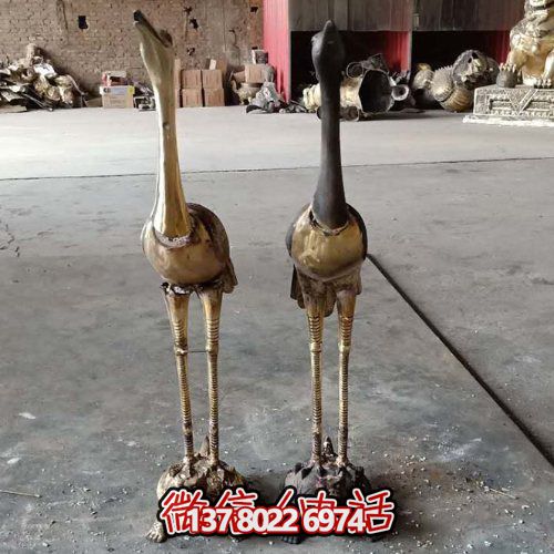 室内铜雕动物摆件仙鹤博鱼平台