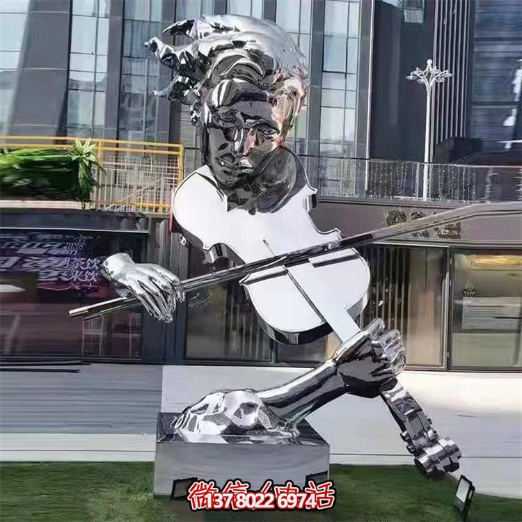商业街广场草地不锈钢抛光抽象弹小提琴人物博鱼平台