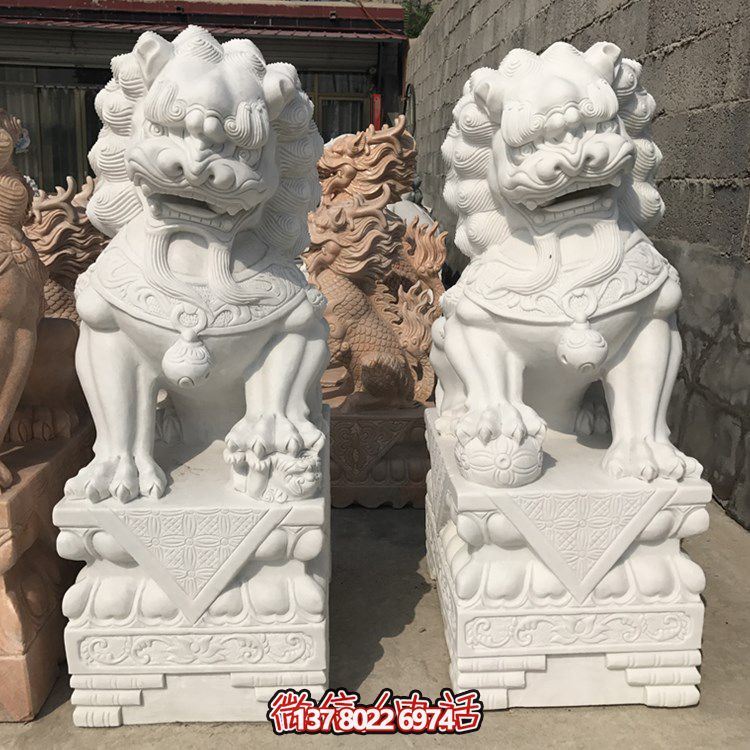 汉白玉石雕家用一对看大门的狮子博鱼平台