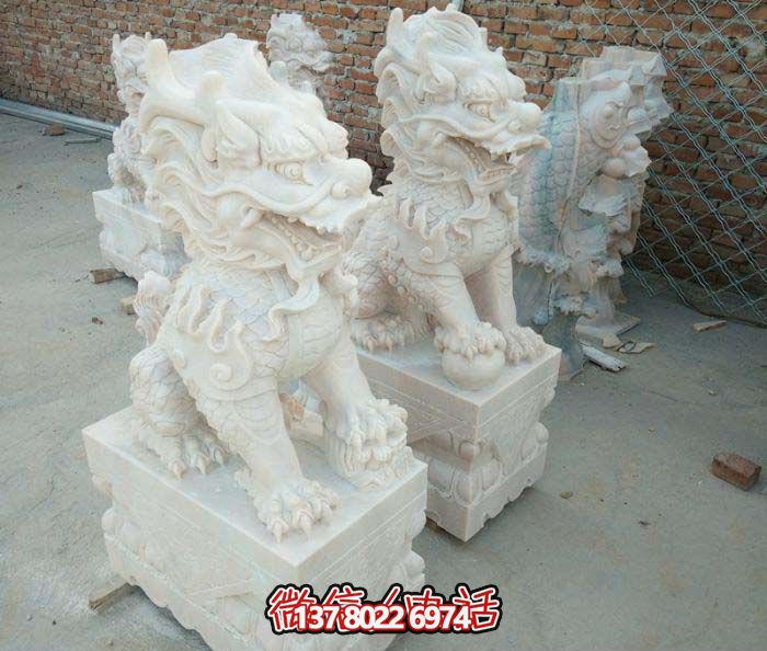 酒店门口镇宅汉白玉石雕麒麟博鱼平台