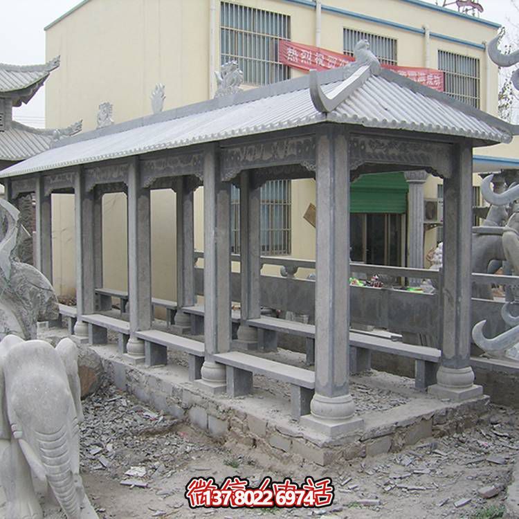 公园摆放青石仿古长廊石凉亭博鱼平台