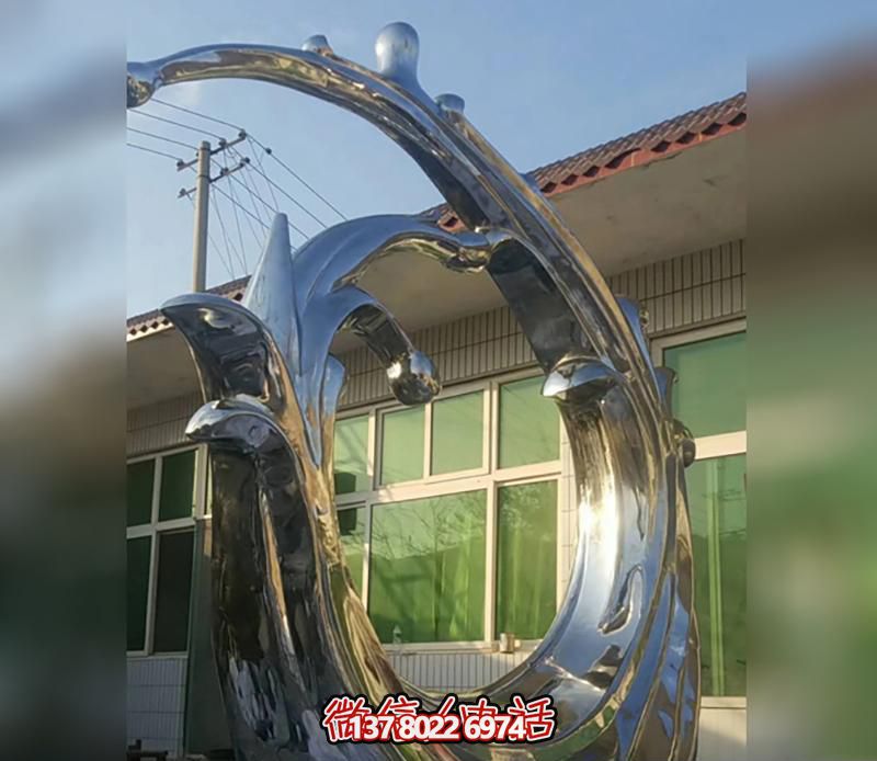 庭院摆放一朵不锈钢海浪浪花博鱼平台