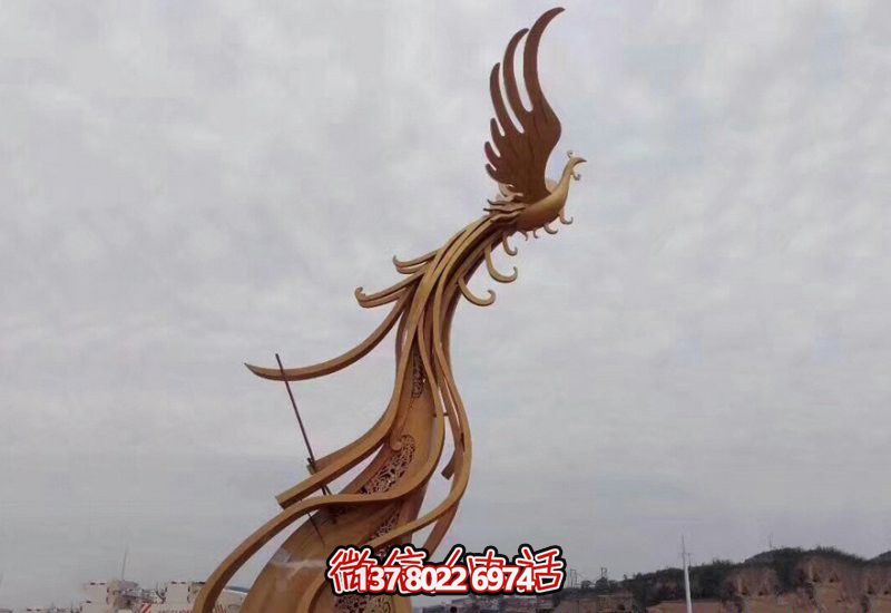 公园景区创意不锈钢飞翔的凤凰博鱼平台
