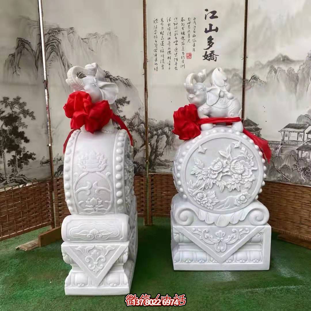 酒店别墅庭院门口石雕浮雕抱鼓石摆件博鱼平台