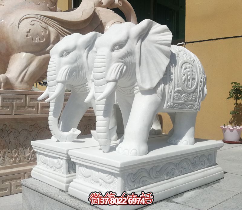 户外海边石雕汉白玉大象博鱼平台
