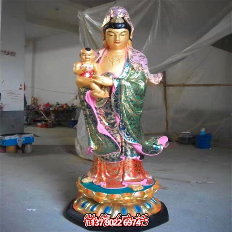 景点寺庙玻璃钢彩绘送子观音博鱼平台