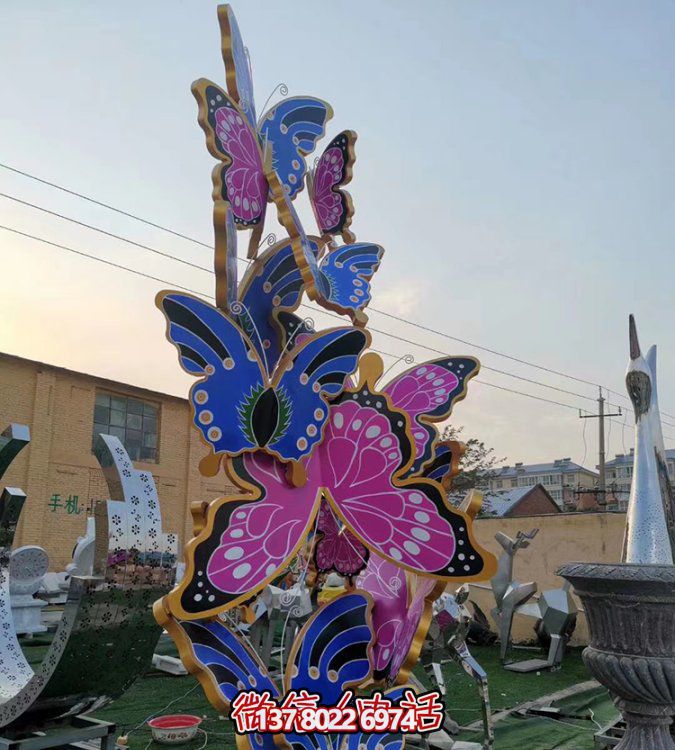 园林户外不锈钢彩绘群飞的蝴蝶博鱼平台