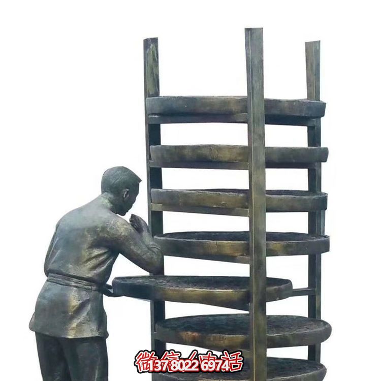 玻璃钢仿铜茶文化博鱼平台晒茶的人物景观博鱼平台