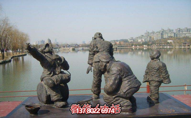 公园饭后拉二胡唱歌的人物铜雕二胡博鱼平台