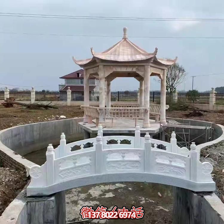 庭院造景水池流水摆放大理石雕刻小石拱桥博鱼平台