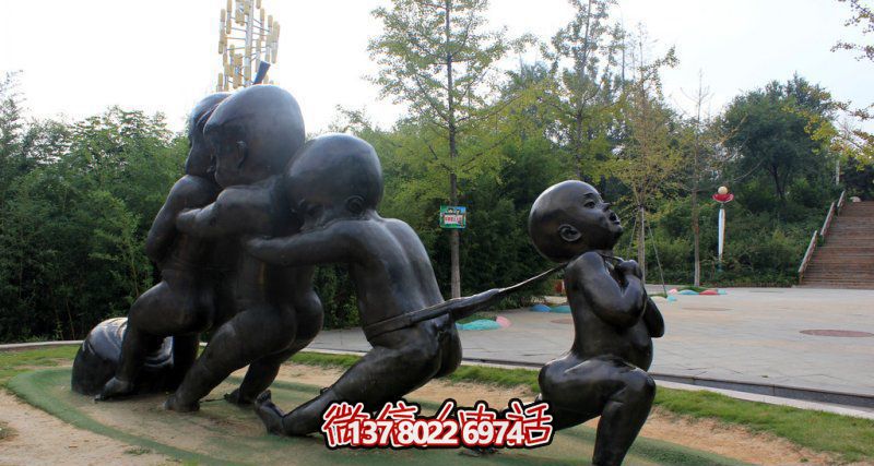 户外拔萝卜的小孩街边景观铜雕儿童博鱼平台