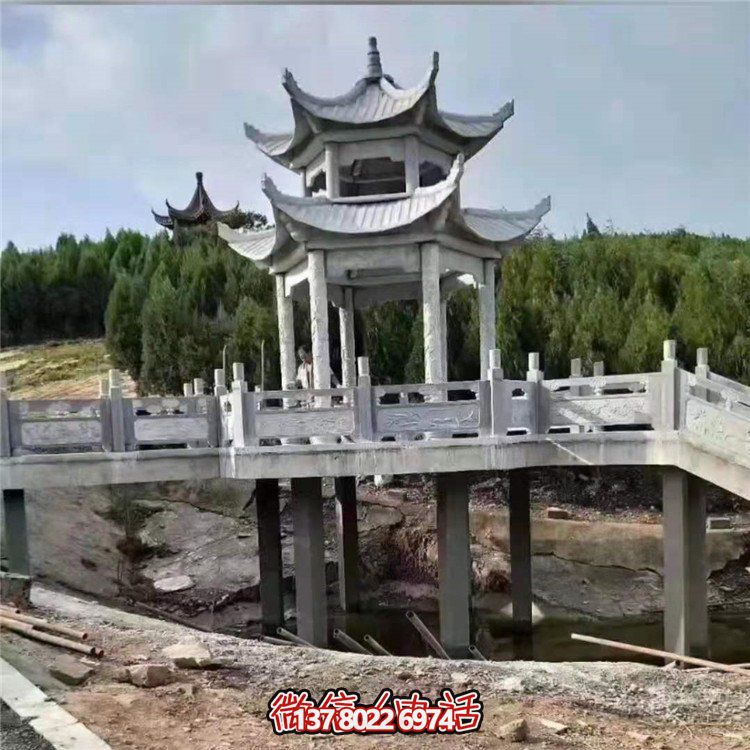 大理石青石雕刻中式园林二层凉亭景观博鱼平台