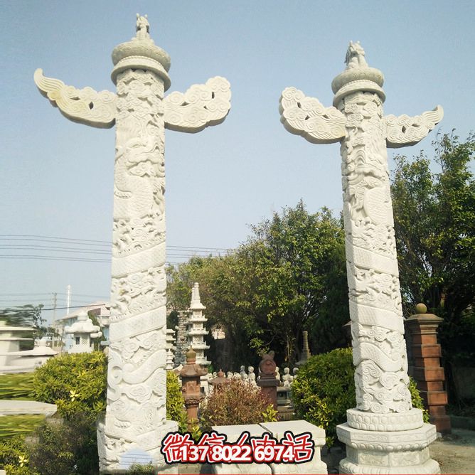 城市广场摆放汉白玉华表石博鱼平台