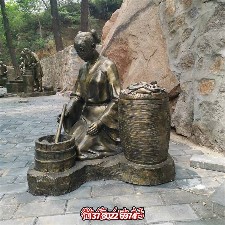玻璃钢仿铜采茶女人物博鱼平台茶文化民俗小品景观摆件