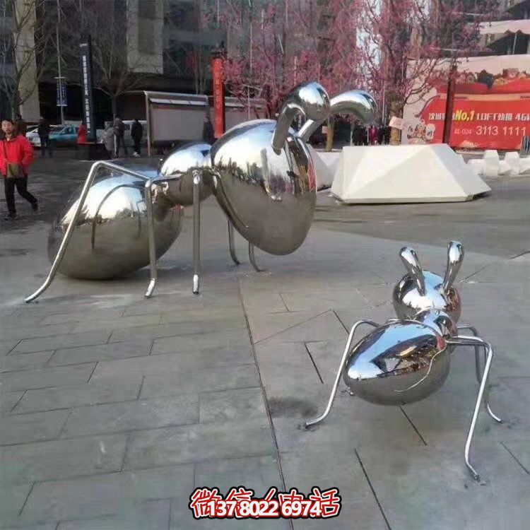 镜面蚂蚁博鱼平台不锈钢动物大型金属造型摆件城市广场景观博鱼平台