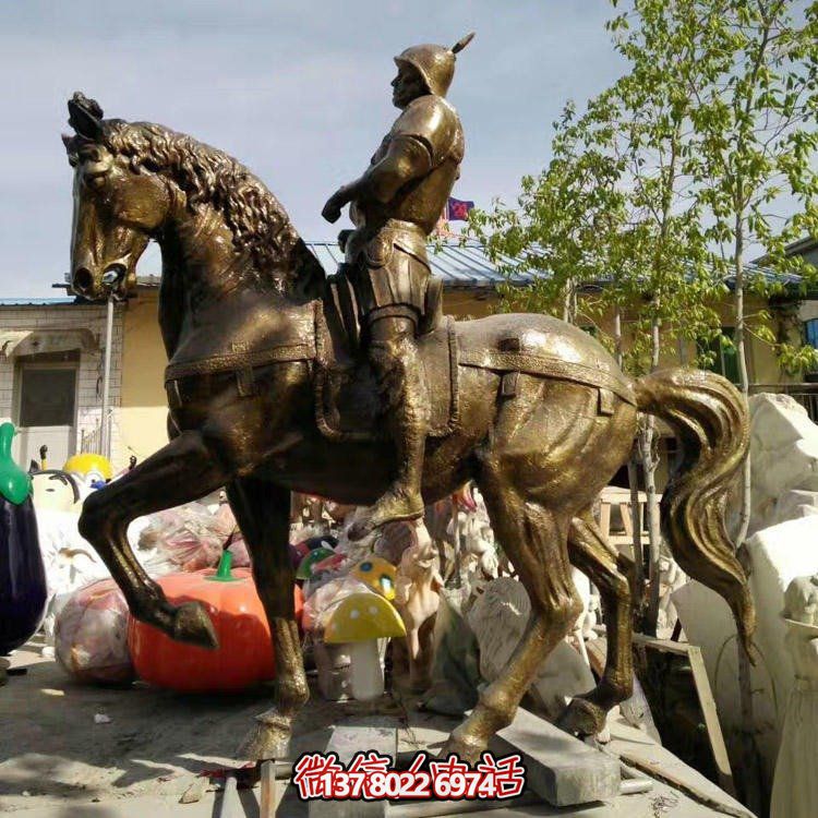 公园广场摆放玻璃钢仿铜古代骑马将军人物博鱼平台