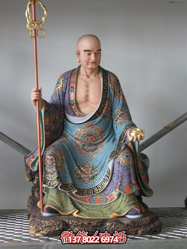 景区寺庙树脂彩绘拿法杖的十八罗汉博鱼平台