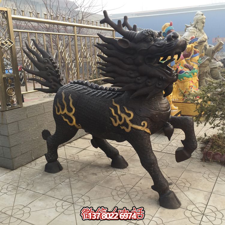 景区大型仿真动物景观不锈钢仿铜麒麟博鱼平台