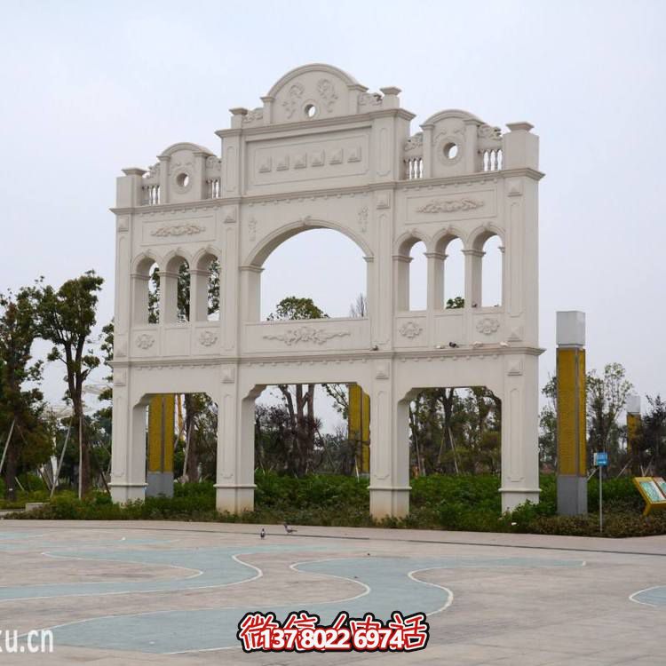 广场摆放大理石雕刻西方复式牌坊博鱼平台