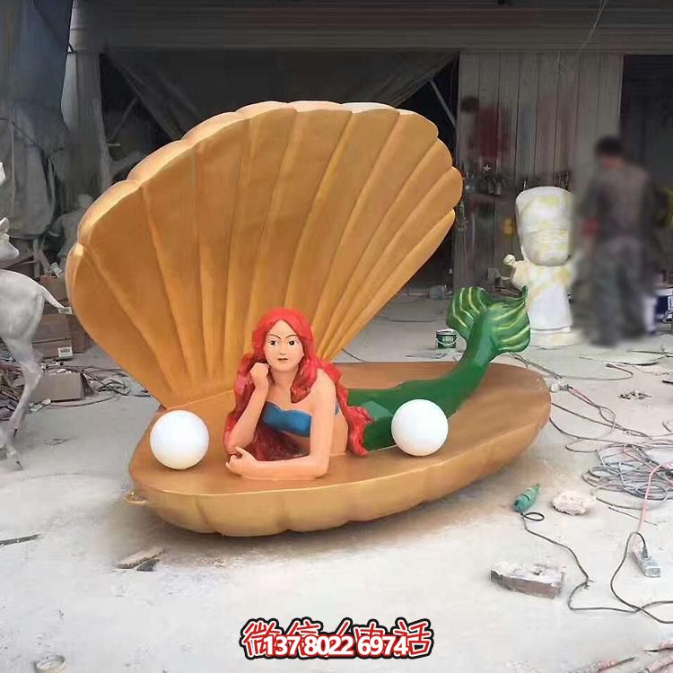 游乐场创意玻璃钢彩绘景观卡通美人鱼博鱼平台摆件