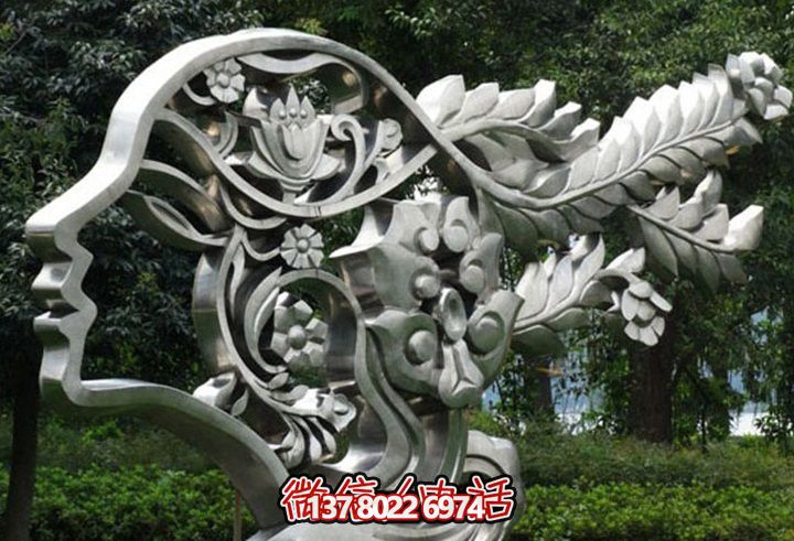 户外不锈钢抽象轮廓美女博鱼平台