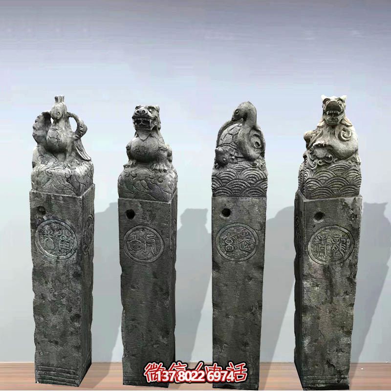 仿古做旧四大神兽镇宅拴马柱博鱼平台