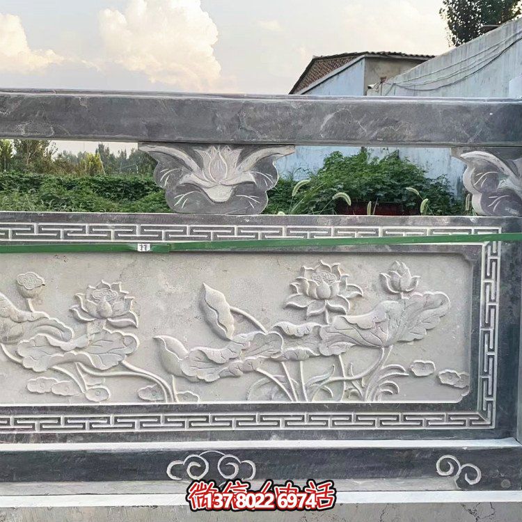 园林建筑仿古花岗岩浮雕石栏杆博鱼平台